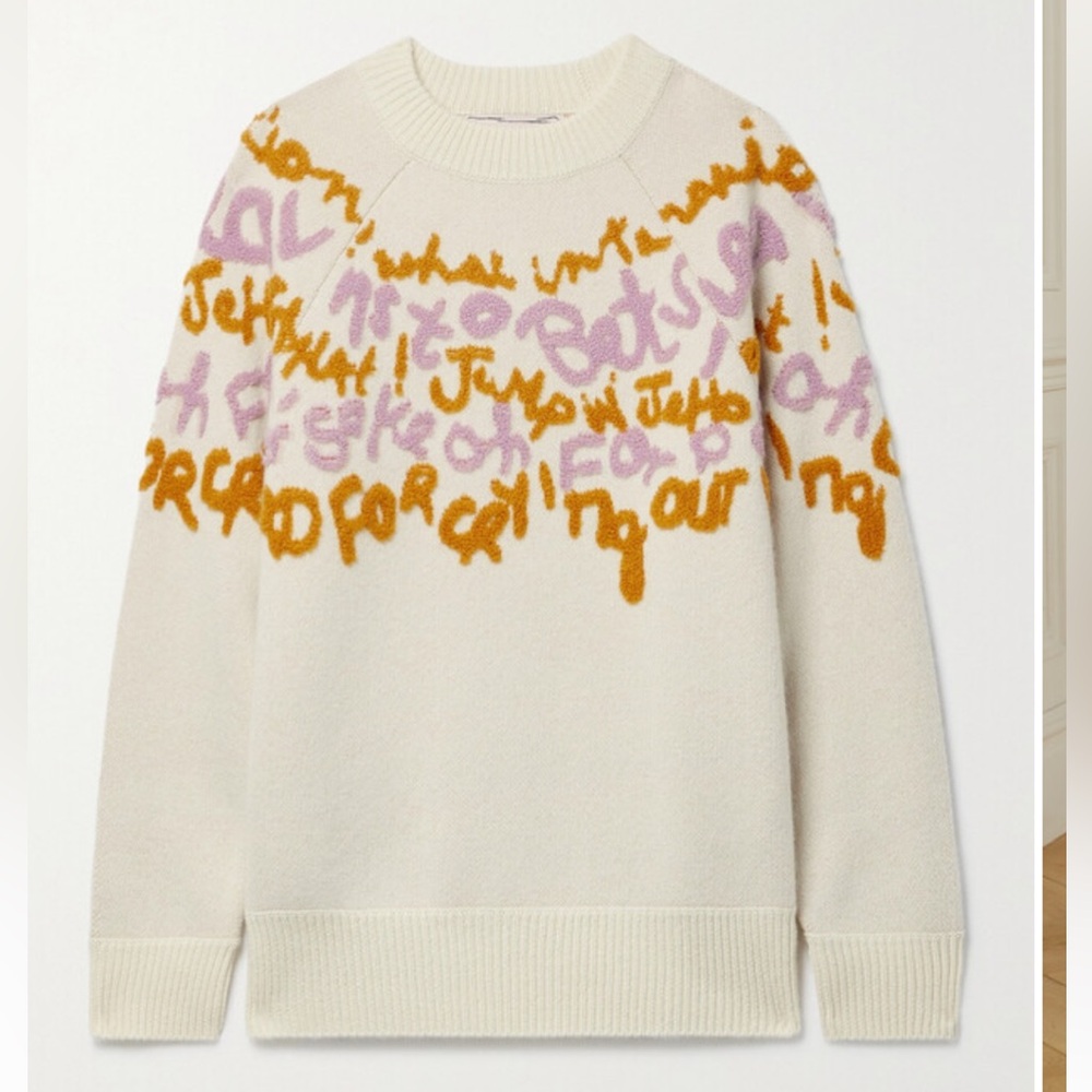BNWT Lingua Franca Fair Isle Words Cashmere Sweater - Ivory